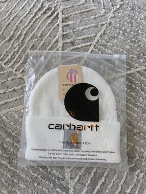 Carhartt Hat White Ribbed Cuff Beanie with Logo Patch Adult One Size Fits All